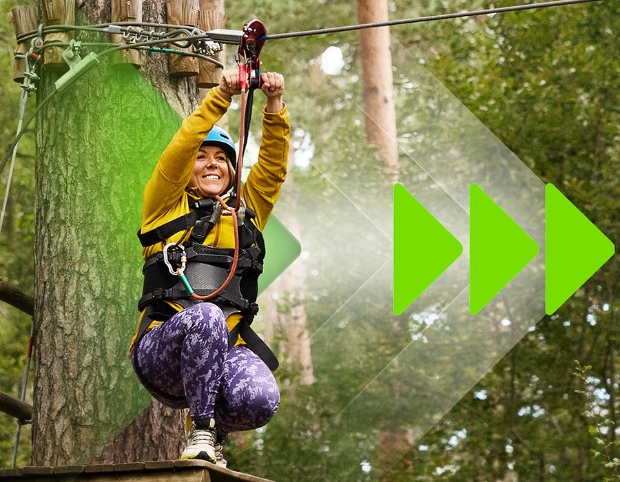 Woman ziplining